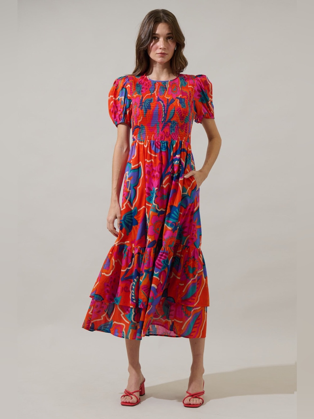 NWT Sugarlips Kahlia Tropics Aruba Smocked Midi Dress